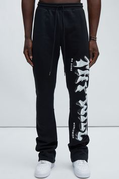 Available In Black. Elastic Waistband Drawstring Side Hand Pockets Back Pockets Disclaimer: Print Placement May Vary. 80% Cotton 20% Polyester Imported | Mens Thy Will Chrome Flare Sweatpant in Black size Small by Fashion Nova Print Placement, Mens Fleece, Bottom Clothes, Mens Sweatpants, Bottoms Pants, Black Fashion, Fashion Nova, Sweatpants, Size Medium