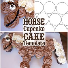 horse cupcake cake with frosting and icing on the top is ready to be eaten