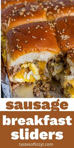 sausage breakfast sliders with cheese on top