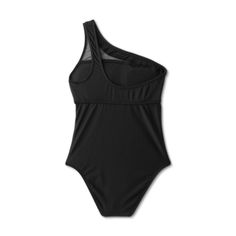 Flaunt your chic swim look with this Mesh Front Asymmetrical One Shoulder One Piece Swimsuit from Shade & Shore™. This one-piece swimsuit features mesh front detailing on the front for a unique touch, while the one-shoulder design elevates the look. Made with a mix of soft and stretchy fabric, this one-shoulder swimsuit offers flexible comfort both in and out of the water. Wear it alone or pair with a sarong to change your beach look in an instant. One-piece Mesh Swimwear For Summer, Fitted Mesh One-piece Swimwear, Chic Nylon Swimwear, Fitted One-piece Mesh Swimwear, One-shoulder Nylon Swimwear, One Shoulder Nylon Swimwear For Poolside, Mesh One-piece Swimwear For Beach, Fitted Swimwear With Mesh Back For Swimming, Sleeveless Nylon Swimwear With Mesh Back