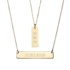 This Layered Gold Name Bar Necklace is a stylish way to wear a classic personalized trend. This necklace set comes with a 3/4 by 1/4 inch gold plated sterling silver vertical bar and a 1 1/4 by 1/4 inch horizontal bar. Both necklaces come on 16 inch rolo chains with 2 inch extenders that can be worn together or separately. Family Tree Necklace, Engraved Initials, Vertical Bar, Unique Gifts For Women, Valentines Day Gifts For Her, Anniversary Gift For Her, Silver Gifts, Rolo Chain, Custom Necklace