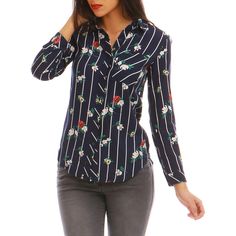 Chemisier bleu à rayures et motifs floraux femme pas cher la modeuse Blouses Women