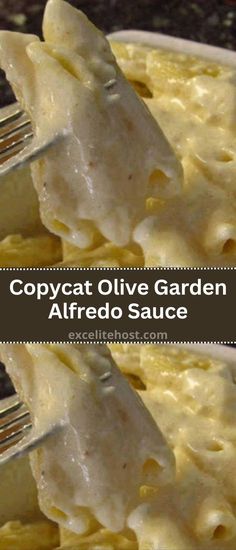 two pictures with the words copycat olive garden alfredo sauce