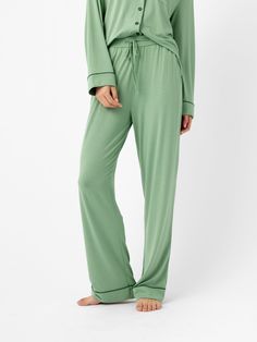 Our women's long sleeve bamboo pajamas feature enhanced breathability and temperature regulation Ideal for hot temperatures Flattering stretch-knit from bamboo-based fabric designed for every-BODY Supreme softness, hand, and drape with pockets Women's Bamboo Viscose Stretch-Knit Pajama Pants in Fern (Size: Medium) - Cozy Earth Soft Sleepwear Long Pants For Relaxation, Solid Color Sleepwear Long Pants For Loungewear, Long Sleeve Sleepwear With Elastic Waistband For Lounging, Long Sleeve Sleepwear With Elastic Waistband For Relaxation, Green Long Sleeve Sleepwear For Fall, Green Relaxed Fit Sleepwear With Elastic Waistband, Relaxed Fit Sleepwear For Fall Loungewear, Fall Relaxed Fit Sleepwear For Loungewear, Solid Color Long Pants Sleepwear For Loungewear