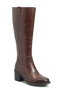 A lightweight feel and flexible sole up the comfort of this sleek knee-high boot built on a foam-cushioned footbed. 2 1/2" heel 14 1/2" shaft; 15" calf circumference Side zip closure Memory foam cushioning Leather upper/textile lining/rubber sole Imported Brown Calf Boots, Brown Knee High Boots, Boots Brown, Brown Leather Boots, Calf Boots, Brown Boots, Boot Shoes Women, Knee High Boots, High Boots