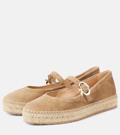 Suede espadrilles in beige - Gianvito Rossi | Mytheresa Suede Espadrilles With Textured Sole, Beige Leather Espadrilles With Woven Sole, Chic Leather Espadrilles With Buckle Closure, Suede Espadrilles With Woven Sole And Closed Toe, Suede Closed-toe Espadrilles With Rubber Sole, Beige Suede Espadrilles With Textured Sole, Suede Closed Toe Espadrilles With Rubber Sole, Beige Suede Espadrilles With Rubber Sole, Brown Suede Flat Heel Espadrilles