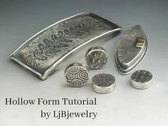 some silver items are laying out on a white surface with the words hollow form tutor by jjbjeewry