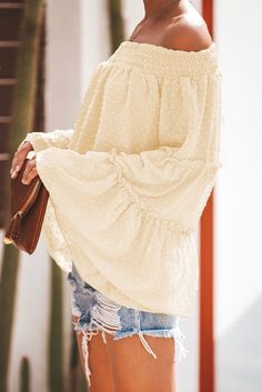 Buy More, SAVE More!

Long sleeve flared chiffon strapless neck openwork blouse Chiffon Long Sleeve, Swiss Dot, Loose Tops, Off The Shoulder Top, Off Shoulder Tops, Long Blouse, Affordable Fashion, New Outfits, Apricot