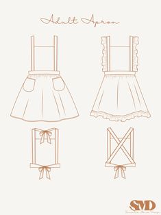 two aprons with bows are shown in this drawing