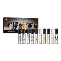 Iconic Multi-branded Fragrance Sampler for Her & Him - ULTA 10 VIAL SAMPLER BOXFeaturesGood Girl Blush Elixir, Carolina Herrera (0.05 oz)Good Girl Blush Eau de Parfum, Carolina Herrera (0.05 oz)Good Girl Eau de Parfum, Carolina Herrera (0.05 oz)Bad Boy Cobalt Elixir, Carolina Herrera (0.05 oz)Le Male Elixir, Jean Paul Gaultier (0.05 oz)Gaultier Divine Eau de Parfum, Jean Paul Gaultier (0.05 oz)Million Gold Eau de Parfum Intense, Jean Paul Gaultier (0.05 oz)Phantom Intense, Rabanne (0.05 oz)Fame Gaultier Divine, Le Male Elixir, Parfum Carolina Herrera, Good Girl Blush, Perfume Collection Fragrance, Carolina Girl, Shower Skin Care, Gods Girl, Le Male