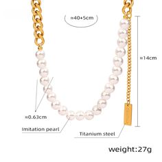 Style: Female Material: Titanium Steel, Imitation Pearl Pearl Type: Uncultured Pearl Color: White Pearl Shape: Round Necklace Length: 40+5cm Pearl White Metal Jewelry With Adjustable Chain, Alloy Pearl Chain Necklace For Gift, Pearl Chain Necklace In Alloy As Gift, Alloy Chain Pearl Necklace As Gift, White Alloy Chain Necklace For Party, Pearl Necklace With Alloy Chain As Gift, Pearl Necklace With Chain For Gifts, Trendy Metal Pearl Necklace For Gift, White Alloy Chain Necklace