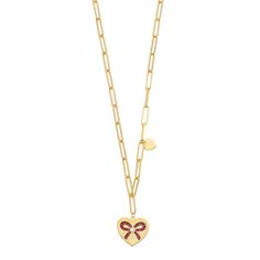 Add a touch of vintage sweetness to your jewelry collection with this 14k gold plated necklace, featuring a darling cubic zirconia bow on a gold plated heart pendant. Add a touch of vintage sweetness to your jewelry collection with this 14k gold plated necklace, featuring a darling cubic zirconia bow on a gold plated heart pendant. Metal: sterling silver Chain length: 16 in. with 2-in. extender Pendant length: 0.66 in. Packaging: boxed Plating: 14k gold Finish: polished Clasp: spring ring Chain Heart Paper Clip, Paper Clip Chain Necklace, Heart Paper, Ring Chain, Paper Hearts, Gold Plated Necklace, Chain Ring, Paper Clip, Spring Rings