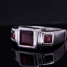 Natural Red Garnet Gemstone Ring, 925 Sterling Silver In Garnet Jewelry For Wedding Anniversary, Birthstone Jewelry, Signet Silver Ring Description :- Metal :- 925 Sterling Silver/ 18k Gold Filled  Gemstone :- Natural Garnet  Stone Shape :- Square Stone Color :- Red   Handmade Items **Made to Order** Delivery Time:- Once Item is shipped parcel will be delivered to you in 2-4 weeks. C U S T O M I Z E O R D E R  All jewelry are made with solid 925 sterling silver. If you want to make any changes i Jewelry For Wedding, Red Garnet Ring, Red Stone Ring, Garnet Gem, Square Stone, Garnet Jewelry, Garnet Ring, Garnet Stone, Garnet Rings