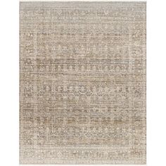 an area rug with neutral colors and patterns on the bottom, along with a white background