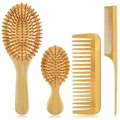 All Hair Types: Includes 1 big air cushion brush, 1 mini air cushion brush, 1 wide tooth comb, 1 rat tail comb. not only meets daily hair care, but also massage and stimulates your scalp safely enjoy head massage at home. 2 Sizes Paddle Brushes Massage ScalpMassage the scalp with an air cushion stimulates blood flow to the scalp and promotes hair growth, so the follicles receive more nutrients and produce more sebum. This means you have optimally moisturised hair. 2 Anti- Static Wooden CombsWide Bamboo Hair Brush, Wooden Hair Brush, Rat Tail Comb, Tail Comb, Hair Brush Set, Rat Tail, Paddle Brush, Head Massage, Wide Tooth Comb