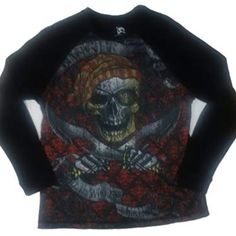 Skully Thermal Longsleeve Evil Pirate Graphic T-Shirt Mens Black Large Evil Pirate, Pirate Shirt, Pirate Shirts, Black Gray, New Color, Graphic T Shirt, Black And Grey, Long Sleeve Tees, Graphic Tshirt