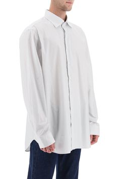 Raf Simons cotton poplin shirt designed in collaboration with Philippe Vandenberg. Cut from cotton poplin to a relaxed fit, it is embellished with a back lettering print and features a classic collared design with French placket, one-button cuffs and curved hem. The model is 187 cm tall and wears a size IT 48. Size Info IT Color Detail White Made In Italy Material 100%CO Season One spring Season Two summer Product clothing Brand Raf Simons Size And Fit Latest Fashion Design, Cotton Poplin Shirt, Cape Coat, Raf Simons, Poplin Shirt, Women Fragrance, Shirt Sale, Jeans Dress, Cotton Poplin