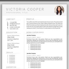 a professional resume template with an image on the front and back cover, in white