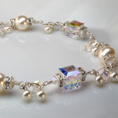 :) Elegant Beaded Bracelets With Bling For Wedding, Crystal Beaded Bracelets For Wedding, Elegant Wedding Beaded Bracelets With Rhinestones, Luxury Beaded Bracelets With Sparkling Stones For Wedding, Sparkling Stones Beaded Bracelet For Wedding, White Sparkling Crystal Bracelet For Wedding, Wire Ideas, Bride Bracelet, Queen Gifts