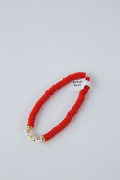 Rock this Red Friendship Bracelet and channel your inner Taylor Swift! With a stretchy 7" circumference and clay beads, this beaded bracelet adds a pop of color to any outfit. Spread the love and friendship with this fun and playful accessory. General Info: Fashion Jewelry Stretch Bracelet 7" Circumference Clay Beads Beaded Bracelet Taylor Swift Personalized Red Stretch Bracelet, Casual Style, Adjustable Red Heishi Beads Friendship Bracelets, Red Trendy Stretch Bracelet With Letter Beads, Trendy Red Beaded Bracelets With Colorful Beads, Red Stretch Bracelet For Friendship In Trendy Style, Trendy Red Stretch Bracelet With Letter Beads, Red Adjustable Stretch Bracelet, Personalized, Trendy Red Stretch Bracelet For Friendship, Red Adjustable Personalized Stretch Bracelet