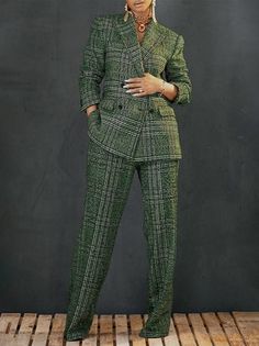 Change My Look, Blazer Pants Set, Pocket Stitching, Gucci Boots, Work Meeting, Plaid Suit, Fall Plaid, How To Hem Pants, Breasted Blazer