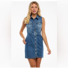 Beautiful Denim Mini Dress New Button Closure Open To Offers Trendy Button-up Medium Wash Denim Dress, Casual Dark Wash Denim Dress With Buttons, Casual Dark Wash Buttoned Denim Dress, Washed Blue Button-up Denim Dress, Casual Dark Wash Denim Dress With Button Closure, Blue Denim Dress With Buttoned Pockets, Button-up Denim Dress, Washed Blue Denim Button-up Dress, Medium Wash Spring Dresses With Snap Buttons