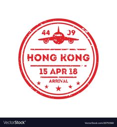 a stamp with an airplane and the text hong kong in red on a white background