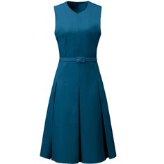 This dress can be a perfect addition to almost any outfit from formal to daily wear, great for work, meetings, offices, businesses, work, parties, cocktails, weddings, casual, everyday dressing, etc. It exudes professionalism and sophistication, helping you make a strong impression in any business setting. Pair with high heels for a chic office look. Comfortable and versatile, this sleeveless dress is perfect on its own or as a layer under a blazer. Solid Sleeveless Belted Dress, Spring Career Dresses For Office Ladies, Spring Office Lady Dresses For Career, Elegant A-line Sleeveless Dress For Work, Tailored Sleeveless Dress For Spring, Tailored Sleeveless Spring Dress, Sleeveless Blue Workwear Dress, Fitted Blue Pleated Sleeveless Dress, Classic Formal Sleeveless Summer Dress