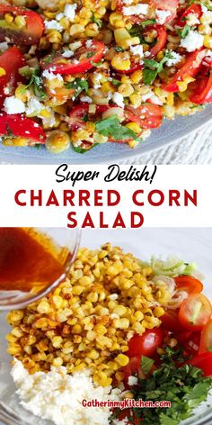 this salad is loaded with corn, tomatoes and feta cheese it's so good to eat