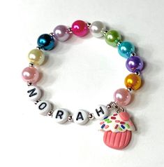 Cupcake Party Favors, Clay Cupcake, Polymer Clay Cupcake, Name Bracelets, Cupcake Charms, Personalized Bracelet, Medical Alert, Cupcake Party, Name Bracelet