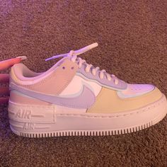 These Shoes Are Super Cute ! Worn 3 Times, No Stains, Rips Or Tares. Pastel Nike Lace-up Sneakers, Pastel Sneakers With Branded Insole And Round Toe, Nike Pastel Lace-up Sneakers, Nike Pastel High-top Sneakers, Nike Round Toe Pastel Sneakers, Nike Pastel Sneakers With Round Toe, Pastel Nike Air Force, Cute Nikes, Girly Shoes