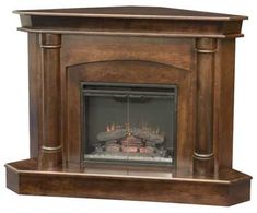 an old fashioned fireplace with a wooden mantle and fire place in the center, against a white background