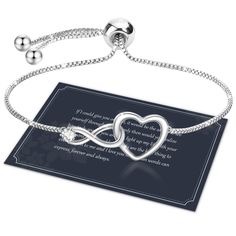 PRICES MAY VARY. 💐Color-Silver & Love Infinity Bracelets - The silver bracelet combines Heart-Shape and Infinity Symbol. Simple and elegant bracelet design allows you to shine wherever you are. A infinity bracelet with a touch of design is definitely a fashion item for any lady's closet. This 925 silver bracelet is hypoallergenic, smooth, durable and friendly to wearer. 💐Shining 5A Zircons - We carefully selected the top 5A grade brilliant zircon (3MM, D Color, VVS Clarity, More Purity than ot Double Heart Bracelet For Mother's Day, Silver Infinity Bracelet With Adjustable Chain, Silver Stainless Steel Heart Bracelet For Friendship, Elegant Friendship Bracelets As Gifts, Silver Double Heart Bracelets For Mother's Day, Adjustable Double Heart Charm Bracelet For Mother's Day, Adjustable Sterling Silver Bracelet For Valentine's Gift, Adjustable White Gold Heart Bracelet, Elegant Adjustable Sterling Silver Heart Bracelet