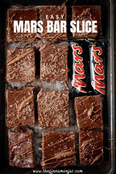 Mars bar slices on a baking sheet with two small Mars bars. Mars Bar Slice, Coco Pops, Mini Meringues, Cake Stall, Slice Recipe, Australian Food, Recipe Sweet, Slices Recipes