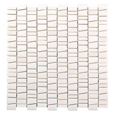 a white tile wall that is made up of small squares and strips of thin lines