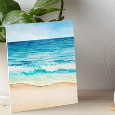 a painting of the ocean with waves coming in from the shore art board print on canvas