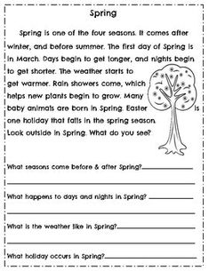 spring worksheet for students to practice reading