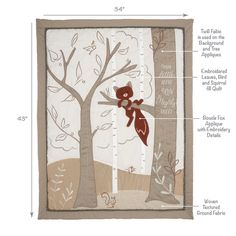 an image of a wall hanging with trees and animals on it, labeled in the description