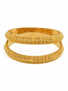 This 22ct Gold Filigree Pair Bangle weighs 40.88 grams and features intricately designed filigree work. Crafted with precision, this bangle showcases the rich beauty and elegance of gold. Purity: 22ct gold Size : 2.6 Gold Filigree, Gold Bangles, Bangles, Size 2, Gold, Beauty