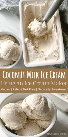 coconut milk ice cream Ice Cream With Coconut Milk, Coconut Milk Ice Cream Recipe, Ice Cream Recipes Machine, Coconut Milk Ice Cream, Healthy Ice Cream Recipes, Ice Cream Maker Recipes, Dairy Free Ice Cream, Milk Ice Cream