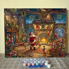 a christmas scene with santa clause and other decorations