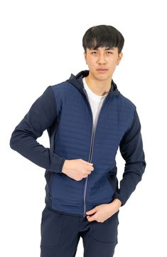 A breathable, wrinkle-resistant cotton blend offers four-way stretch comfort in a modern jacket. 26" length Fixed hood 50% cotton, 43% polyester, 7% spandex Hand wash, line dry Imported Sporty Fitted Hoodie With Pockets, Cotton Sportswear Hooded Jacket, Cotton Hooded Sportswear Jacket, Functional Long Sleeve Sports Outerwear, Functional Long Sleeve Outerwear For Light Sports, Fall Moisture-wicking Outerwear For Light Sports, Fitted Cotton Track Jacket For Sports, Nylon Long Sleeve Outerwear For Light Sports, Cotton Sports Activewear With Double-lined Hood