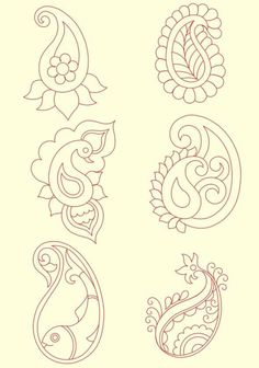 four different types of embroidery designs on a white background, one is red and the other has