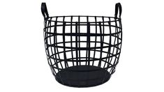 a black wire basket with handles is shown