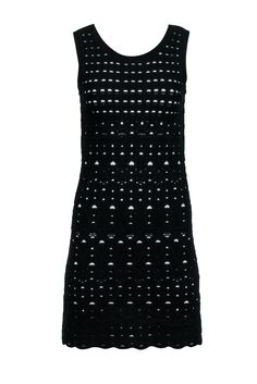 Current Boutique-Chanel - Black Knit Overlay Sleeveless Mini A-Line Dress Sz 4 Elegant Party Crochet Dress, Elegant Fitted Sleeveless Crochet Dress, Elegant Sleeveless Knit Mini Dress, Chic Sleeveless Crochet Evening Dress, Elegant Knit Sleeveless Dress For Spring, Fitted Sleeveless Crochet Evening Dress, Black Sleeveless Crochet Evening Dress, Chic Black Sleeveless Crochet Dress, Sleeveless Crochet Dress For Spring Evenings