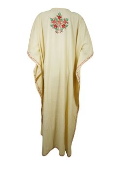 Womens Kaftan Maxi Dress Yellow Embroidered Kaftan L-2XL Kaftans make great gifts and are super cute for a destination beach wedding or as a boho dress for the rehearsal dinner.These feminine, flowy, beautiful, long, colorful maxi dresses are wonderful coverups or day dresses. One size that fits all, caftans are great as hostess dresses, resort wear. Kashmiri Crewel traditional hand embroideredCotton Fabric Relaxed fit, multiple uses.Measurement : Length : 54" chest : 54 inch, One size fits L/XL Bohemian Beige Kurta With Chikankari Embroidery, Festive Embroidered V-neck Thobe, Summer Bohemian Straight Kurta, Bohemian Straight Kurta For Summer, Festive Tunic Kurta For Vacation, Bohemian Embroidered Dress With Zari Work, Traditional Tunic Kurta For Vacation, Festive Beach Kurta - Straight Style, Festive Beach Straight Kurta