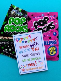 two birthday cards with funny sayings on them and one has a card that says rock