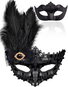 PRICES MAY VARY. Couple masquerade mask set - package includes 2 pcs masquerade masks, the black plastic masquerade mask for men, the other black sequins masquerade mask for women, which with rhinestone and feather decor Premium material - SIQUK masquerade party masks are made of strong, durable and lightweight plastic, no extra glue and no discoloration, the masquerade mask can be molded easily to the face contours of the wearers One size fits most - the couple masquerade masks are attached wit Black Masquerade Mask For Mardi Gras Costume Party, Black Masks And Prosthetics For Mardi Gras Costume, Black Venetian Mask For Carnival, Black Venetian Masquerade Mask For Carnival, Elegant Black Costume Accessories For Mardi Gras, Black Eye Mask For Costume Party, Black Masks And Prosthetics For Mardi Gras Costume Party, Black Mask For Carnival Costume Party, Black Masquerade Mardi Gras Costume Accessories