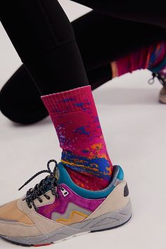 The perfect blend of fun and functional, these wear-anywhere socks add a fashionable touch to absolutely any activewear ‘fit. **Features:** Crew style, ribbed top hem, splatter detailing, soft stretch fabrication, contrast toe and heel **Why We ❤ It:** The true definition of an effortless essential, these super versatile socks are perfect to take you from the trail to simply chilling at home. | Splatter Surge Hike Socks by FP Movement at Free People, Berry Combo Sporty Winter Socks For Streetwear, Sporty Spring Streetwear Socks, Casual Pink Socks For Fall, Sporty Multicolor Socks For Winter, Sporty Stretch Socks For Fall, Trendy Stretch Sports Socks, Sporty Multicolor Winter Socks, Trendy Stretch Socks For Sports, Trendy Sports Socks For Spring