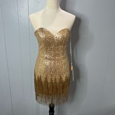 Rachel Allan Gold Size 4 Fully Sequined Short Dress With Fringe Bottom Brand New With Tags Never Worn Just Tried On Hot Pink Homecoming Dress, Rachel Allan Prom Dresses, 2 Piece Prom Dress, Sequin Dress Short, Dress With Fringe, Long Formal Gowns, Floral Prom Dresses, One Shoulder Cocktail Dress, Prom Dresses With Pockets